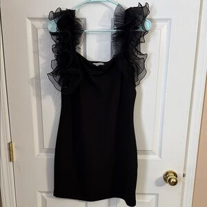 Black Dress with Ruffled Sleeves
